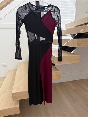 Weissman Black and Wine Mesh Panel Maxi Dress